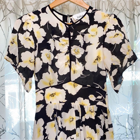 BA&SH black white yellow Robe Fairy floral print midi dress - Picture 9 of 13